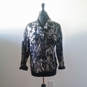 Chico's button up blouse black/gray  print size 1